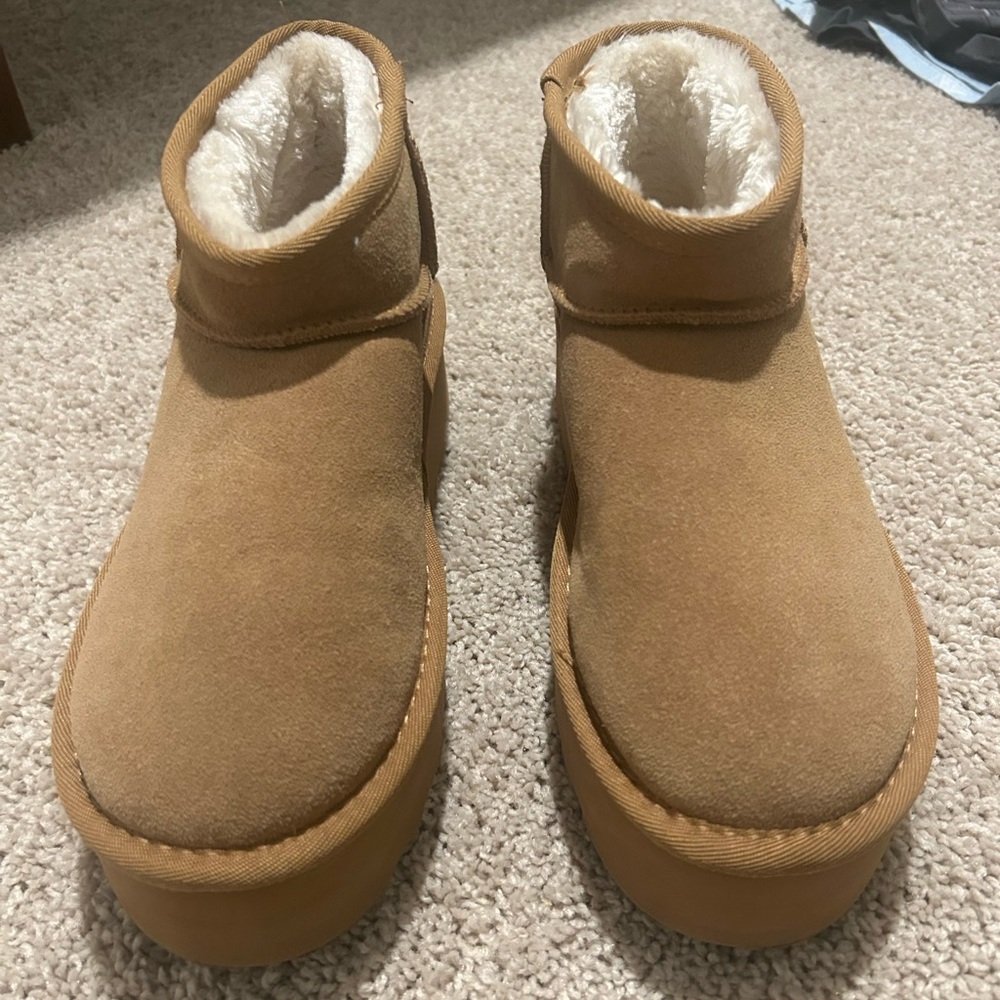 Tan Suede Shearling Ankle Boots